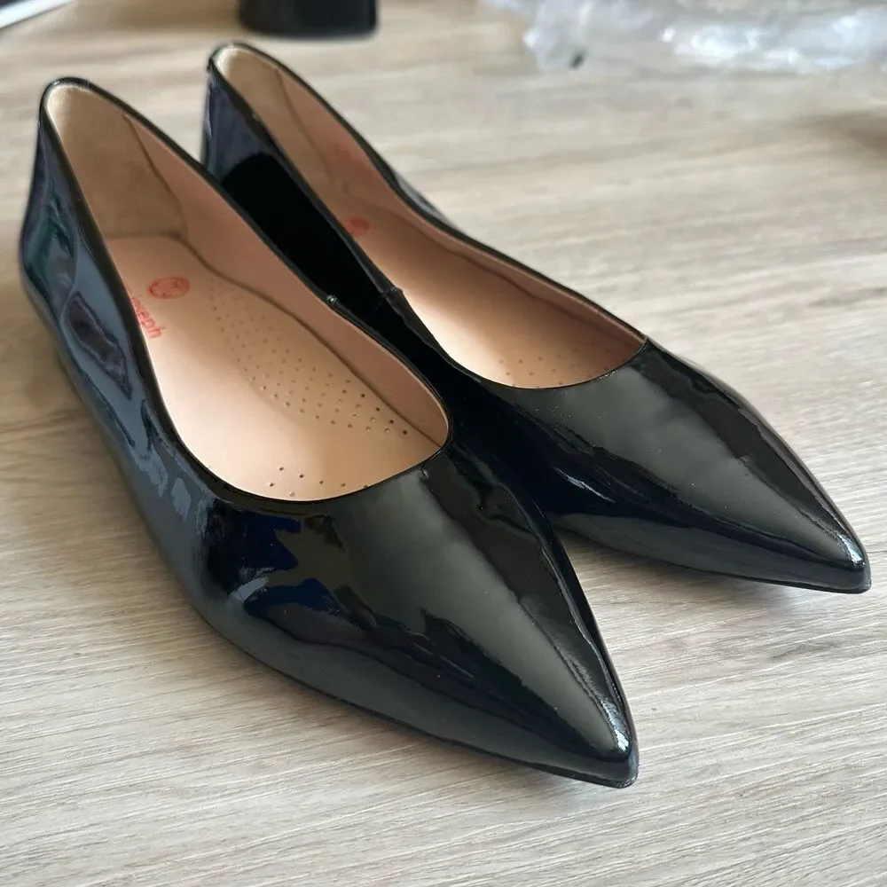 Marc Joseph New York Shoes Bianca CT Black Patent Leather Pointed Toe Flats Sz 8